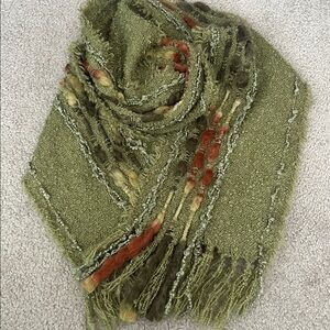 Earth tones Fuzzy Scarf Green Rust Brown 68” Fringe edges